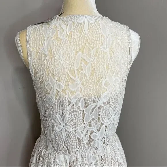 New Women Large Cream Lace Mini Dress Sleeveless Love Fire New - Picture 4 of 13